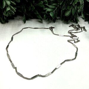 Vintage Monet Silver-Tone Long Chain Necklace With Rectangular Textured Links